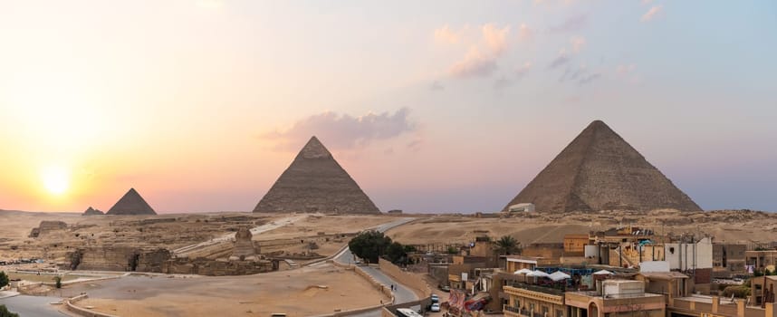 Giza live district in front of the Great Pyramids,Cairo, Egypt.