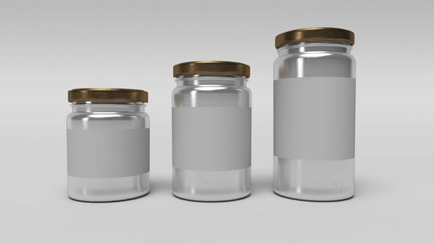 3d render of Set of Glass Jars for canning and preserving