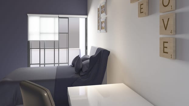 Render of 3D Contemporary Bedroom Interior