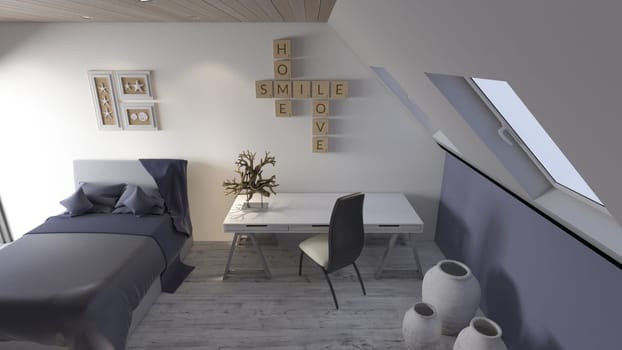 Render of 3D Contemporary Bedroom Interior