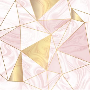 Low poly design with gold accents on marble texture