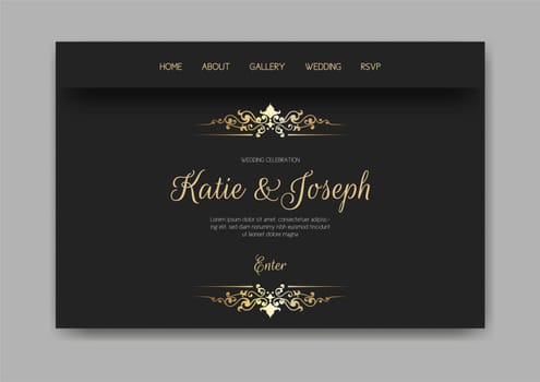 Wedding landing page with gold and black design