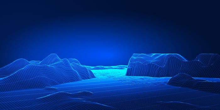 Modern techno wireframe landscape banner design