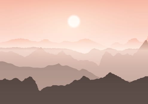 Mountain landscape against a sunset sky