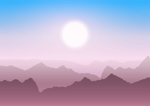 Silhouette of a mountain landscape at sunset