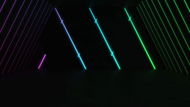 3D Render of Empty concrete room with neon lights
