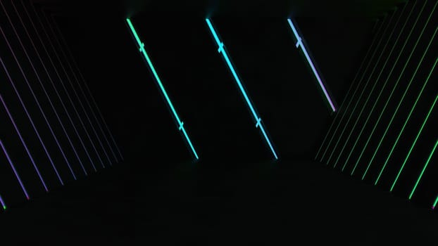 3D Render of Empty concrete room with neon lights