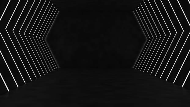3D Render of Empty concrete room with neon lights