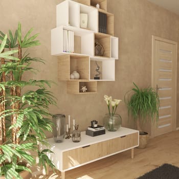 Render of 3D contemporary Living Room Interior and modern furniture