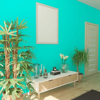 Render of 3D contemporary Living Room Interior and modern furniture