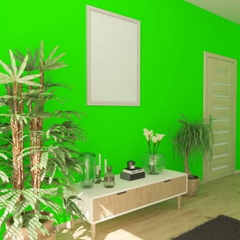 Render of 3D contemporary Living Room Interior and modern furniture