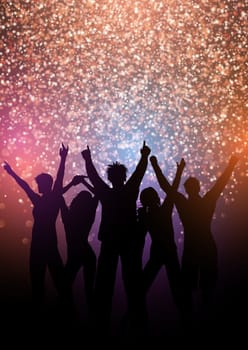 Silhouette of a party crowd background with glittery lights