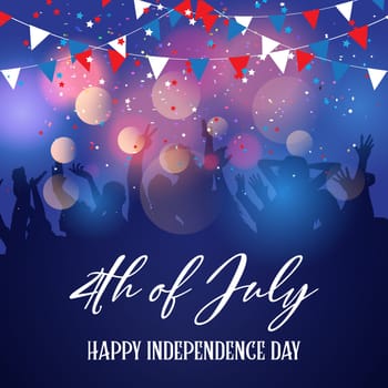 Silhouette of a party crowd on a 4th July Independence Day background