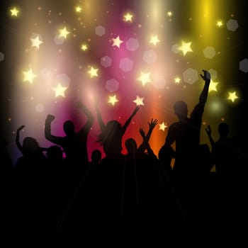 Silhouette of a party audience on a starry background
