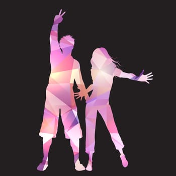 Silhouette of a party couple on a low poly background