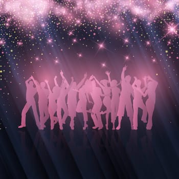 Silhouettes of people dancing on a starry background