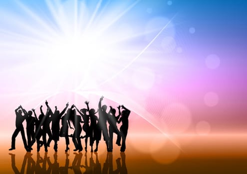 Silhouettes of people dancing on an abstract background