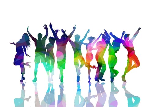 Abstract background with colourful silhouettes of people dancing