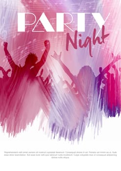 Party flier background with silhouette of an audience on a watercolour texture