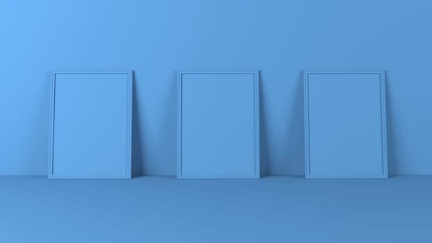 Render of 3D Blank Picture Frames on Empty Wall