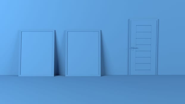 Render of 3D Blank Picture Frames on Empty Wall