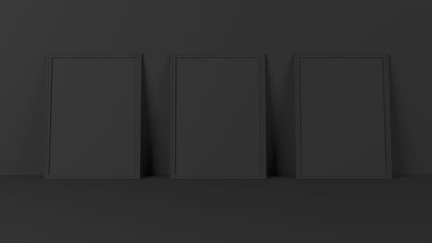 Render of 3D Blank Picture Frames on Empty Wall