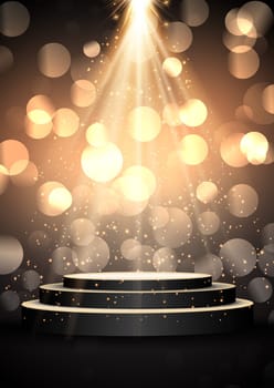 Display podium under a sparkling gold spotlight