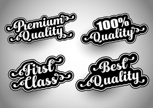 Collection of four quality themed sticker designs