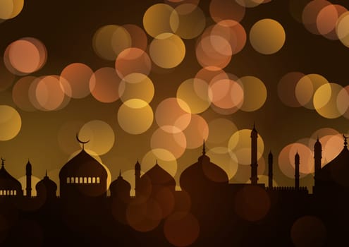 Ramadan Kareem background with gold bokeh lights