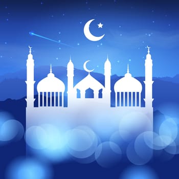 Ramadan background with silhouette of mosques against a night sky