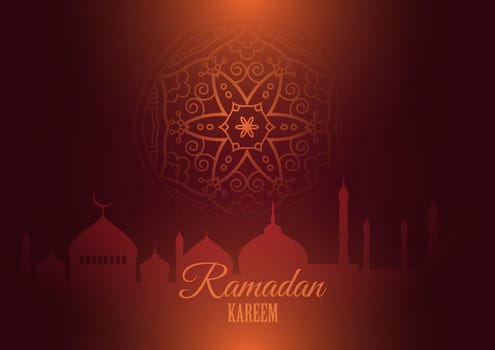 Ramadan Kareem background with silhouettes of mosque and mandala design