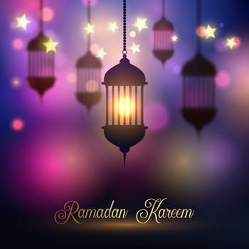 Ramadan Kareem background with hanging lanterns