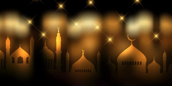 Banner with decorative gold and black design for Ramadan Kareem