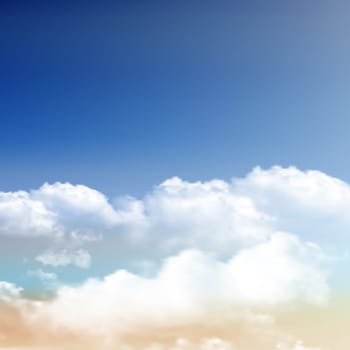 Realistic fluffy clouds on a blue sky background