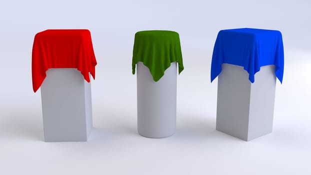 3d render of podium covered in cloth
