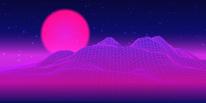 Abstract background with a retro futuristic landscape techno design