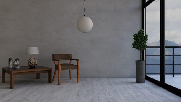 Render of 3D contemporary Living Room Interior and modern furniture
