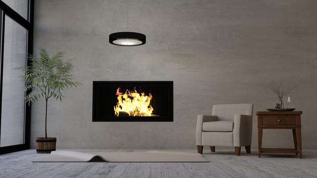 Render of 3D contemporary Living Room Interior and modern furniture