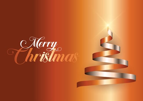 Ribbon Christmas tree background in shades of gold