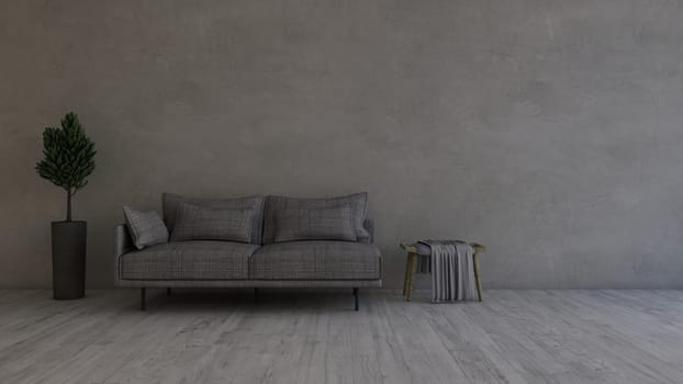 Render of 3D contemporary Living Room Interior and modern furniture