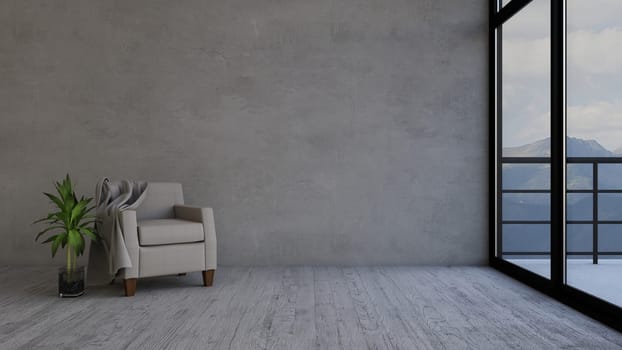 Render of 3D contemporary Living Room Interior and modern furniture