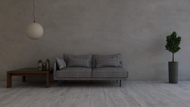Render of 3D contemporary Living Room Interior and modern furniture