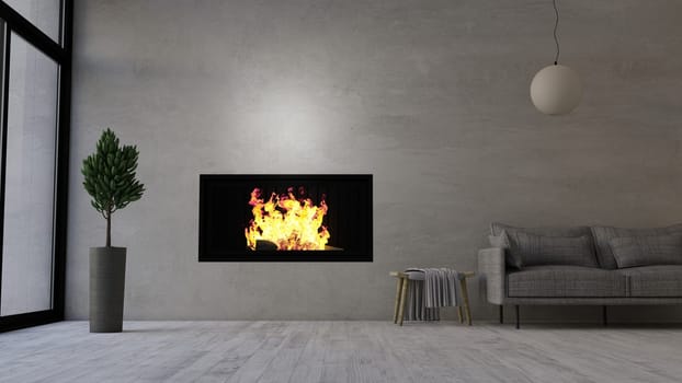 Render of 3D contemporary Living Room Interior and modern furniture