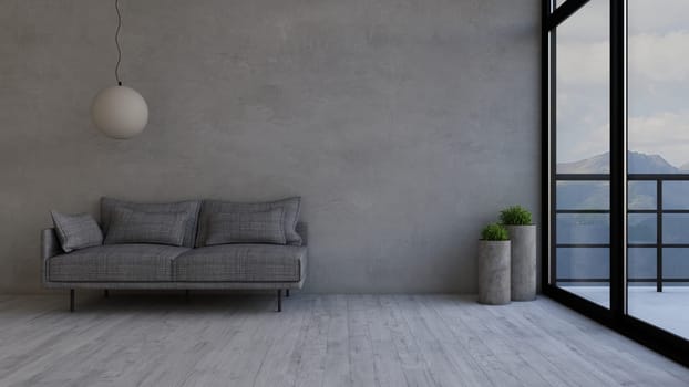 Render of 3D contemporary Living Room Interior and modern furniture