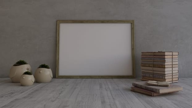Render of 3D Contemporary Empty Room and picture frame