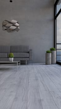 Render of 3D contemporary Living Room Interior and modern furniture