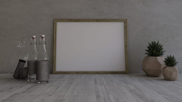 Render of 3D Contemporary Empty Room and picture frame