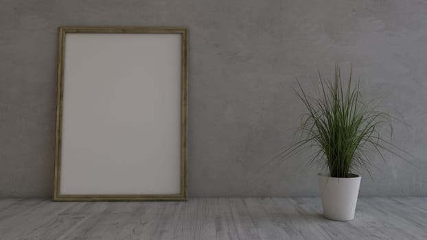 Render of 3D Contemporary Empty Room and picture frame