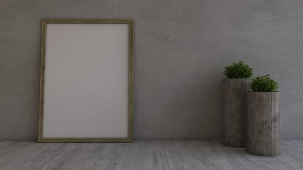 Render of 3D Contemporary Empty Room and picture frame