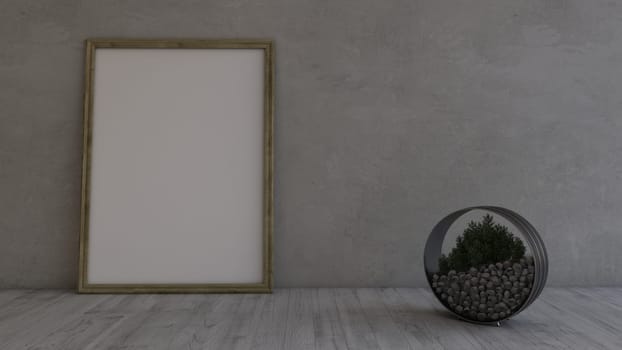 Render of 3D Contemporary Empty Room and picture frame